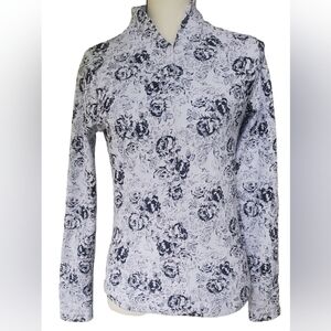 Sno Skins black/ white rose 1/4 zip long sleeve stretch top size XS